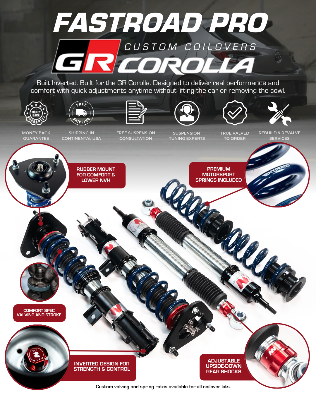 Annex Suspension FastRoad Pro Toyota 2023+ GR Corolla Comfort Spec + Rubber Top Hats
